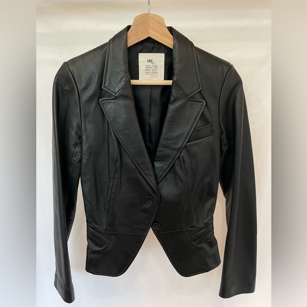 Nix Jeans Fitted waist Black lambskin leather shaped jacket Deep V Korean brand - Picture 6 of 17